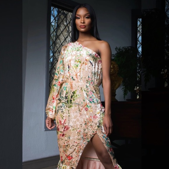 NWT HEMANT AND NANDITA Veena Dress in Nude Size Large One Shoulder Formal - Picture 4 of 14